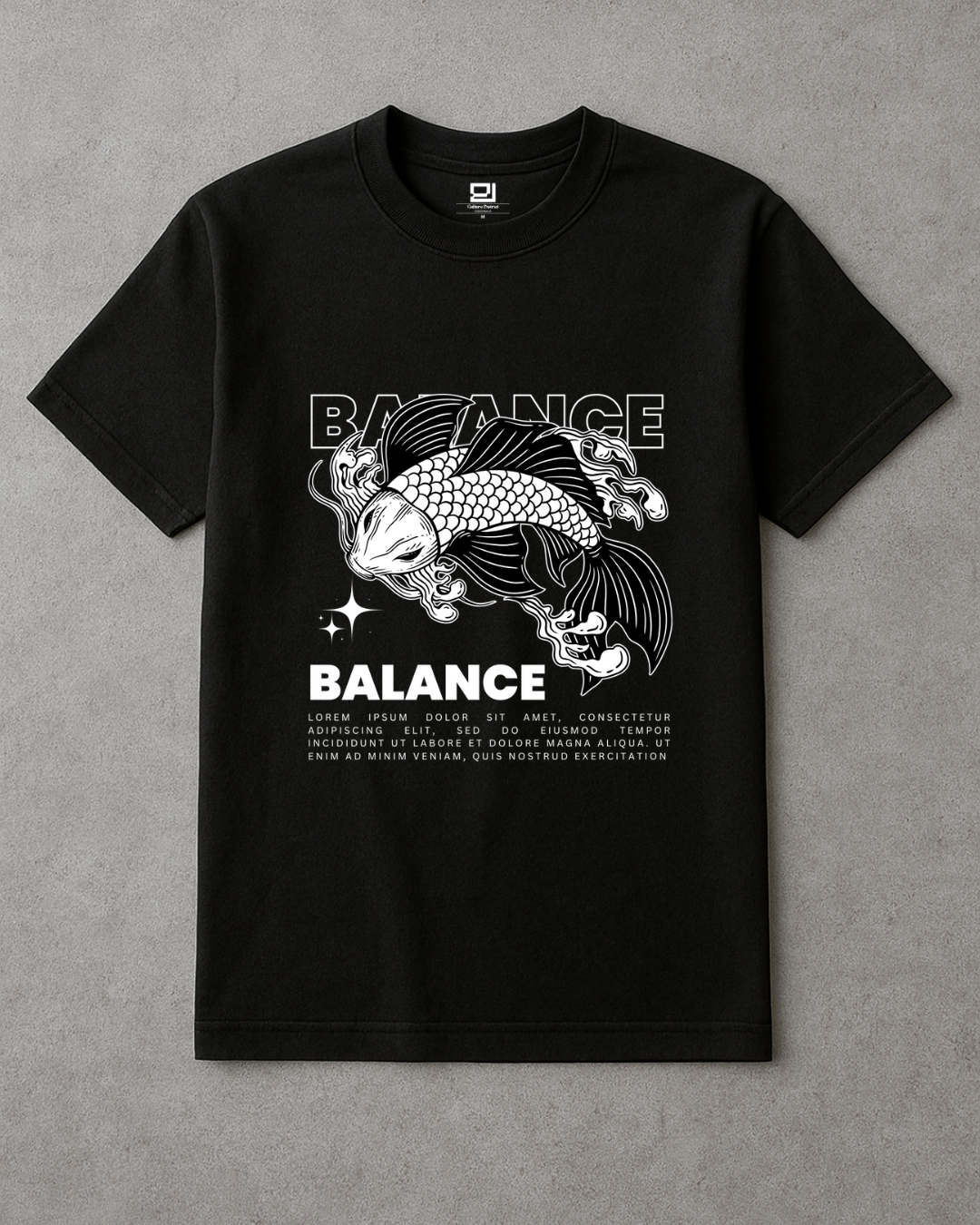 Koi Balance Oversized T-shirt featuring a graphic koi fish design emphasizing harmony and strength.